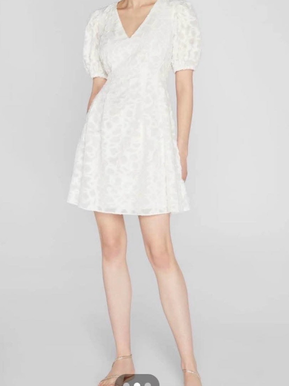 Club Monaco White Puff-Sleeve V-Neck Mini Dress